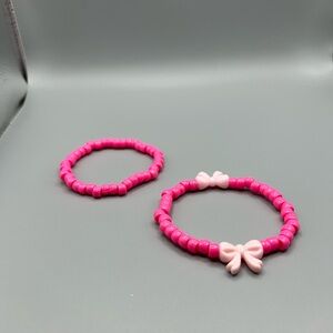 Pink Bow Beaded Bracelets 2 Set - HANDMADE - #179